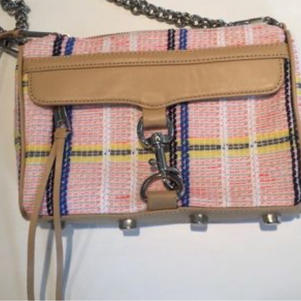 Rebecca minkoff neon pink orange blue tweed chain strap tassel bag